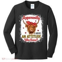 Bleached Highland Cow Apparently I Have An Attitude Who Knew Kids Long Sleeve Shirt thumb 0