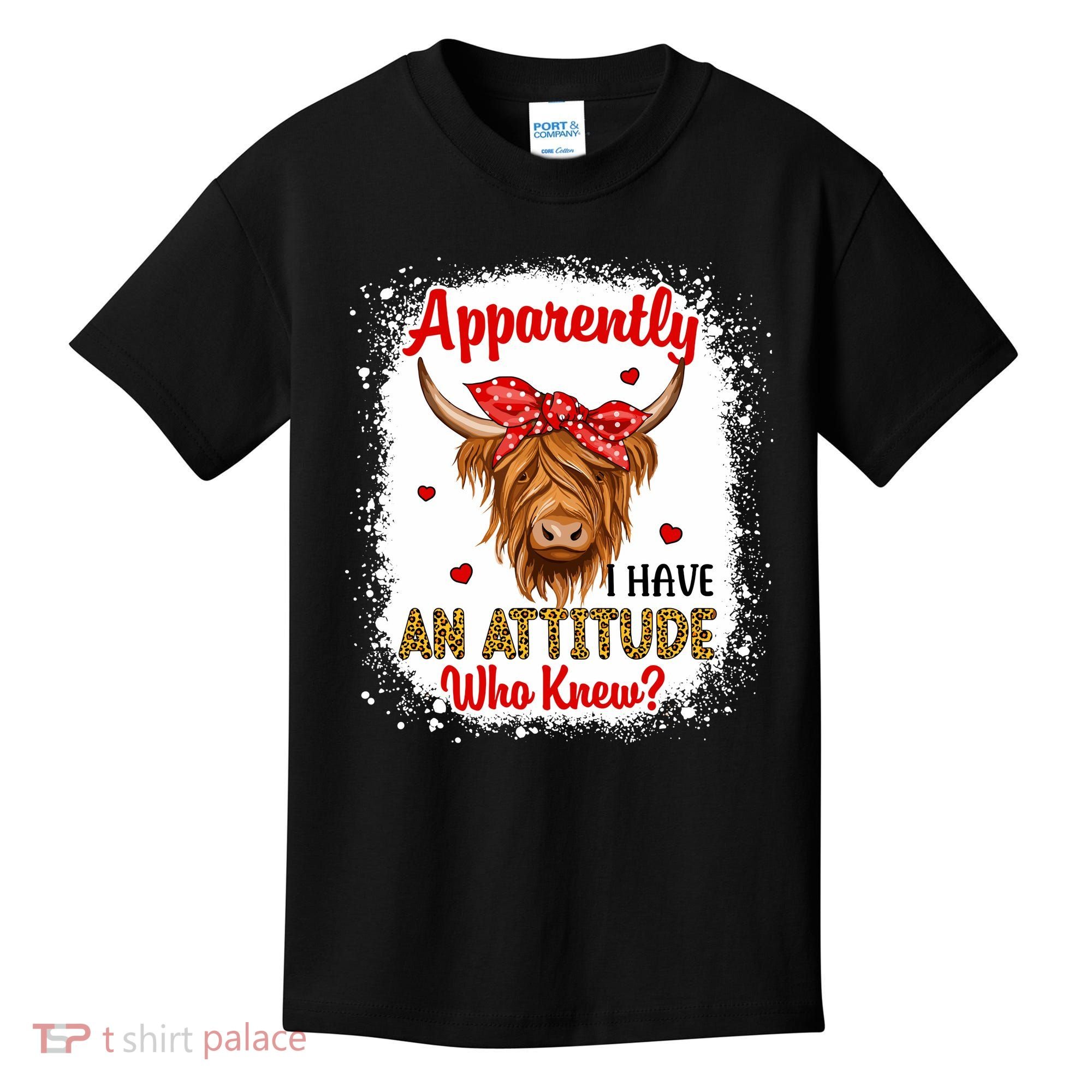Bleached Highland Cow Apparently I Have An Attitude Who Knew Kids T-Shirt