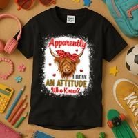 Bleached Highland Cow Apparently I Have An Attitude Who Knew Kids T-Shirt thumb 3