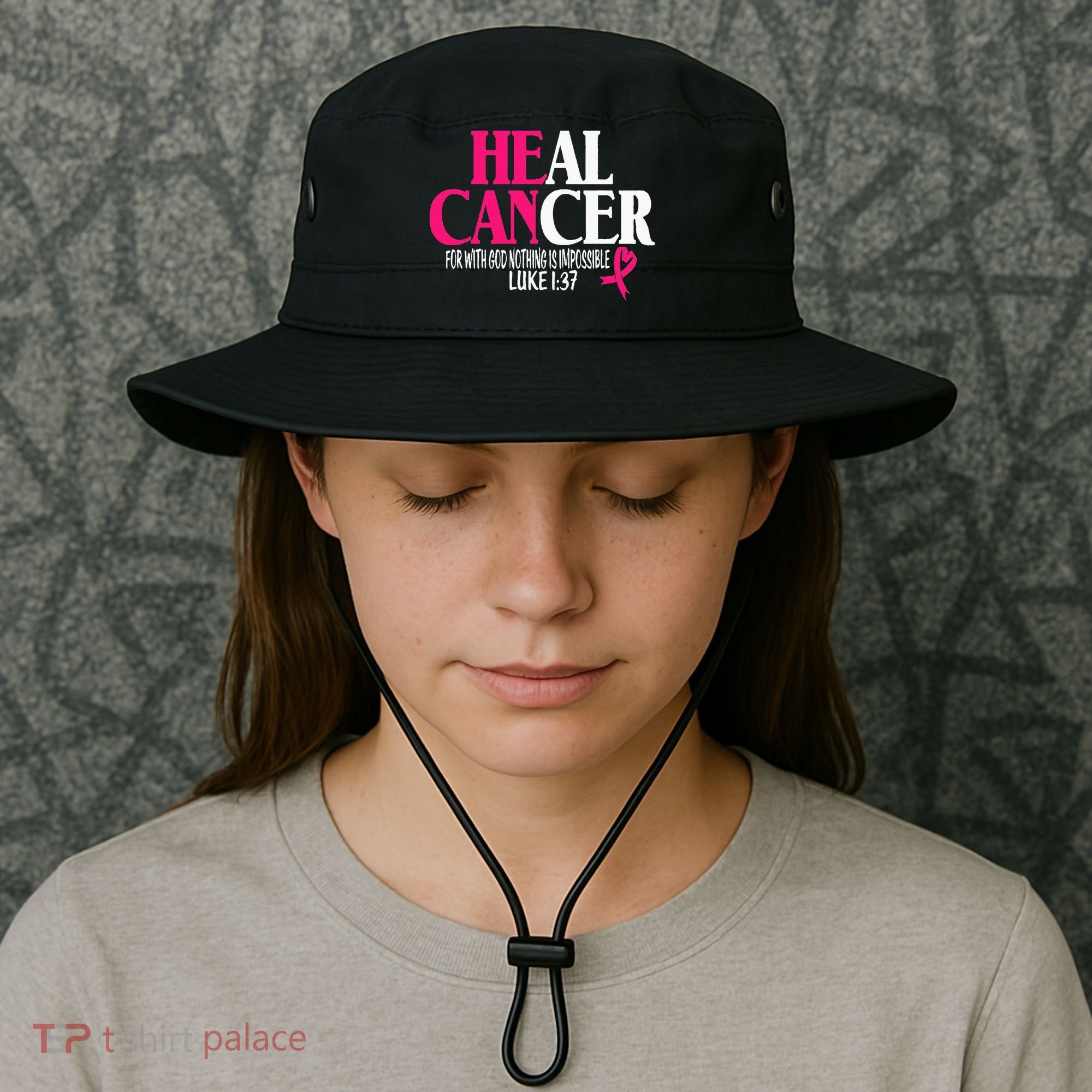 Breast He Can Heal Cancer For God Nothing Is Impossible Bucket Hat
