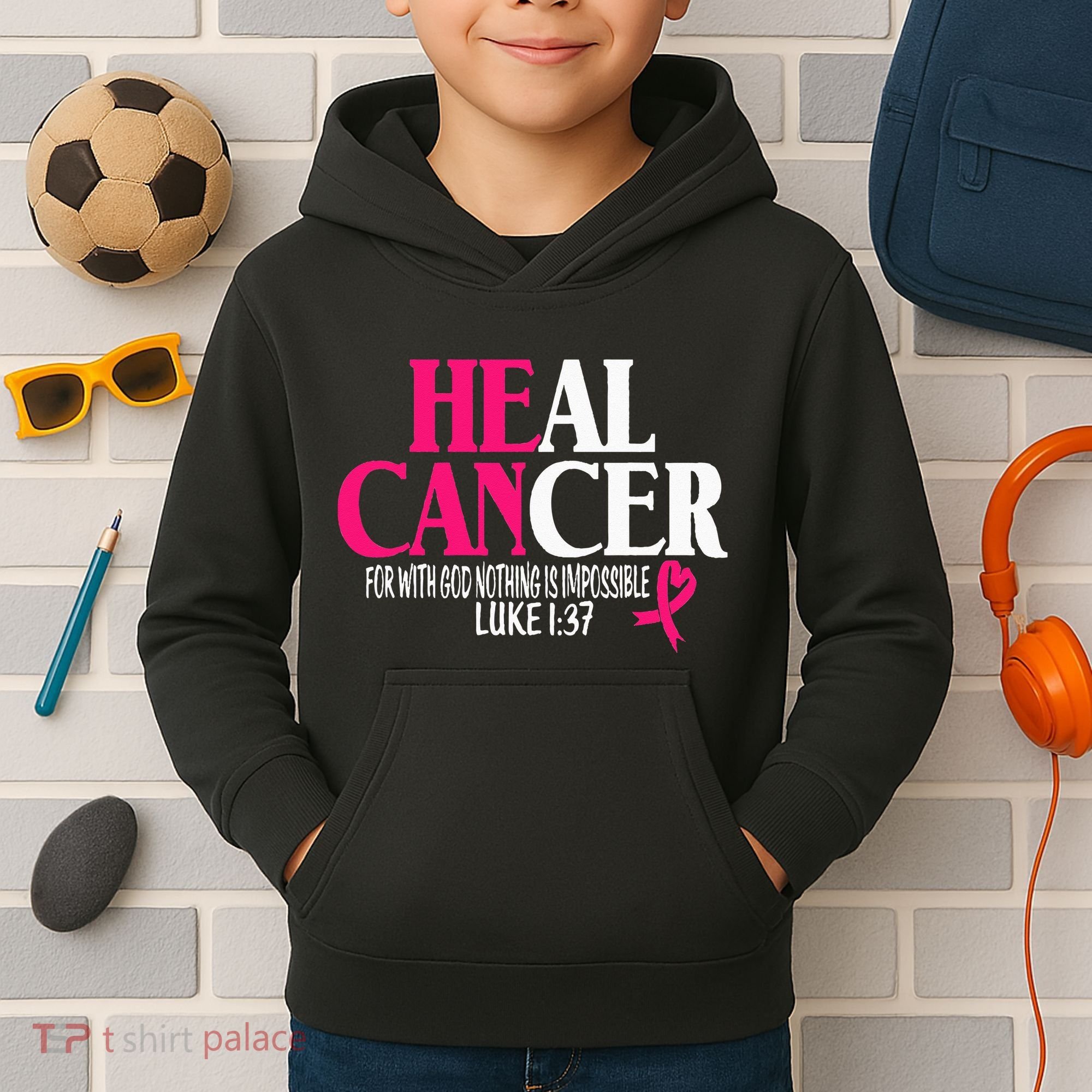 Breast He Can Heal Cancer For God Nothing Is Impossible Kids Hoodie