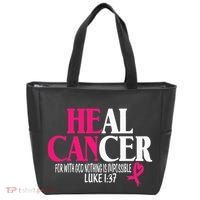 Breast He Can Heal Cancer For God Nothing Is Impossible Tote Bag thumb 0