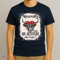 Bleached Highland Cow Apparently I Have An Attitude Who Knew T-Shirt thumb 3