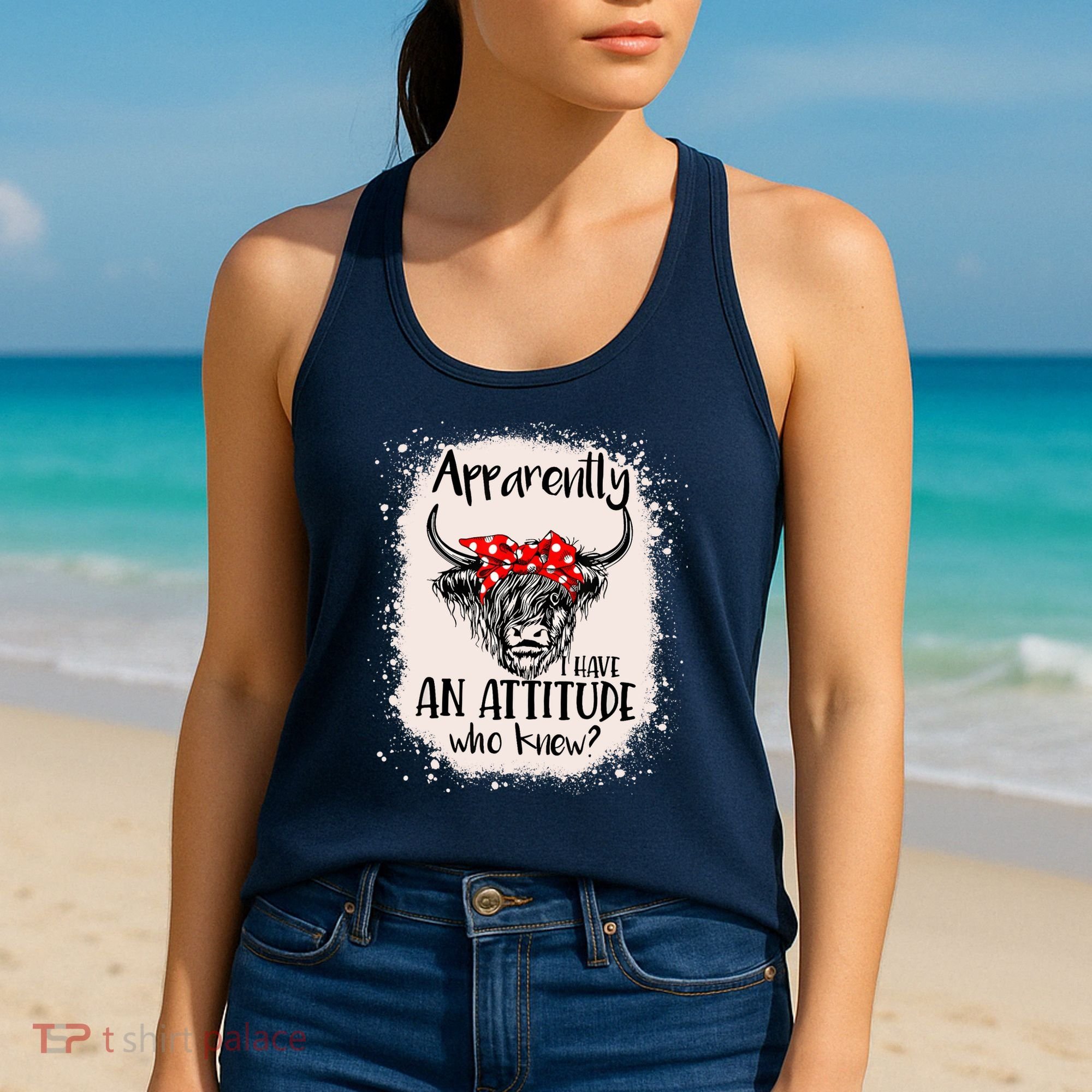 Bleached Highland Cow Apparently I Have An Attitude Who Knew Women's Tank Top