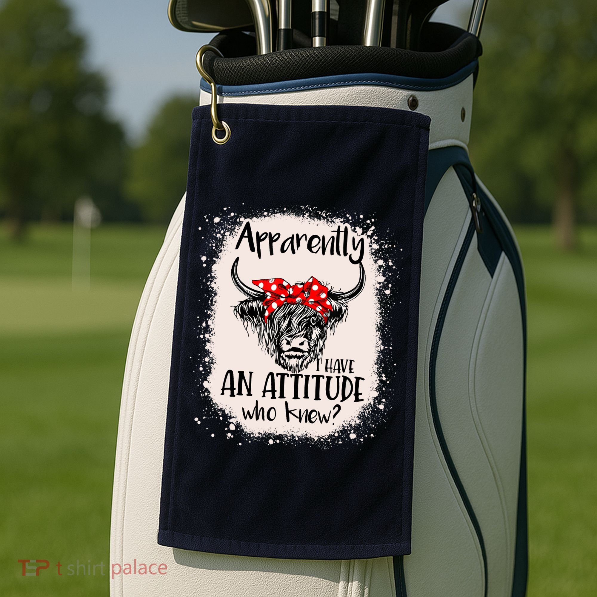 Bleached Highland Cow Apparently I Have An Attitude Who Knew Golf Towel