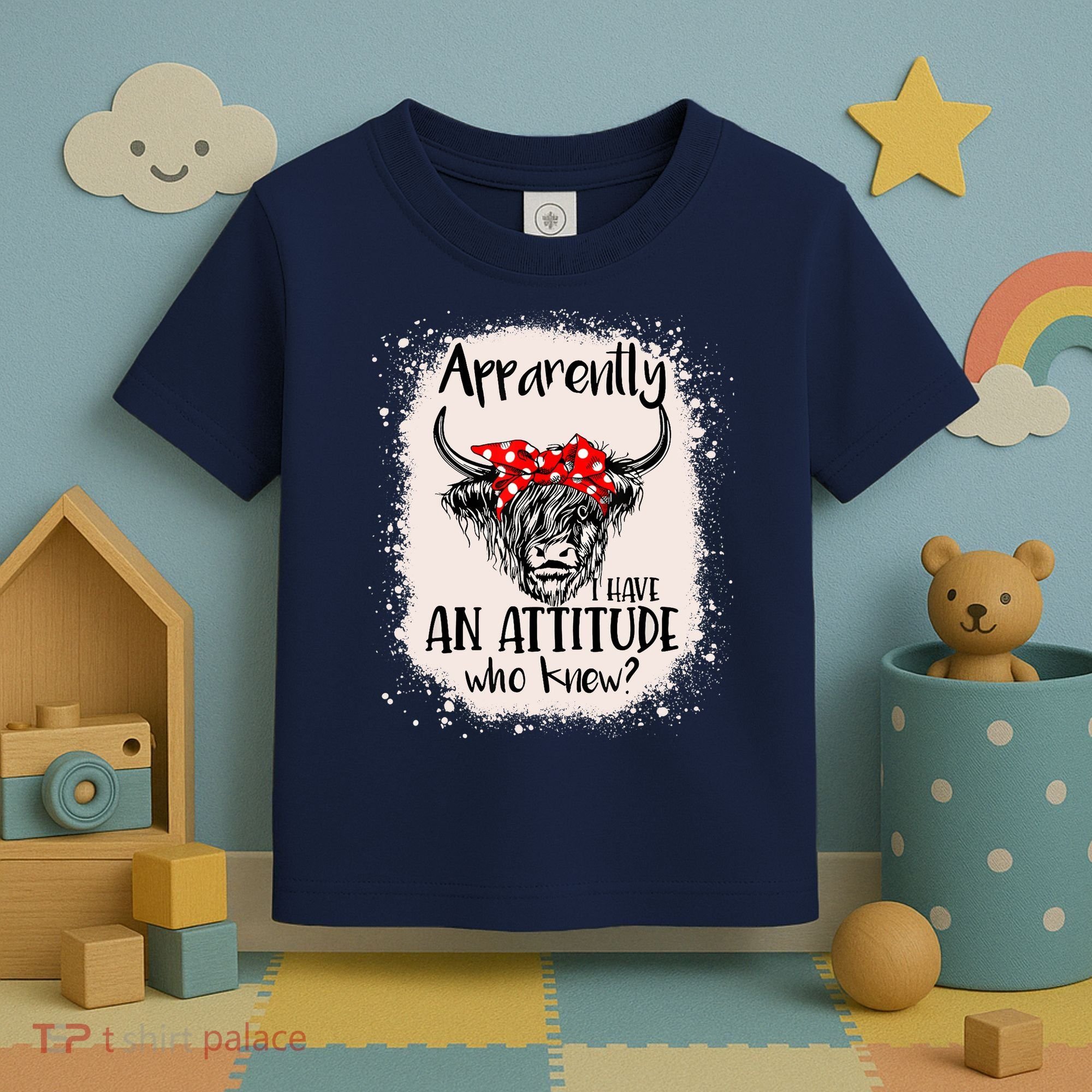 Bleached Highland Cow Apparently I Have An Attitude Who Knew Toddler T-Shirt
