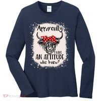 Bleached Highland Cow Apparently I Have An Attitude Who Knew Women's Long Sleeve Shirt thumb 0