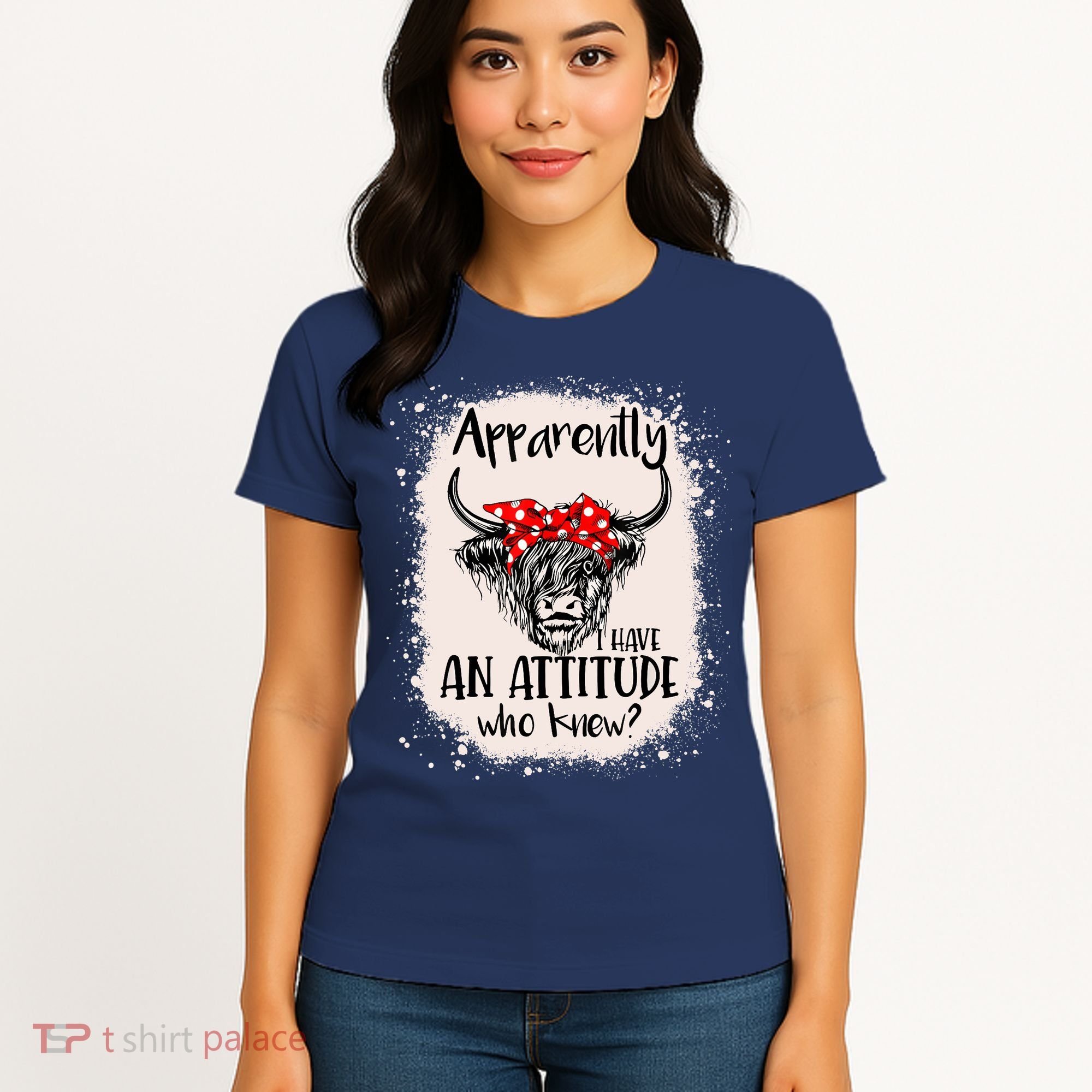 Bleached Highland Cow Apparently I Have An Attitude Who Knew Women's T-Shirt