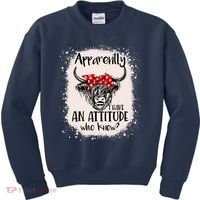 Bleached Highland Cow Apparently I Have An Attitude Who Knew Kids Sweatshirt thumb 0