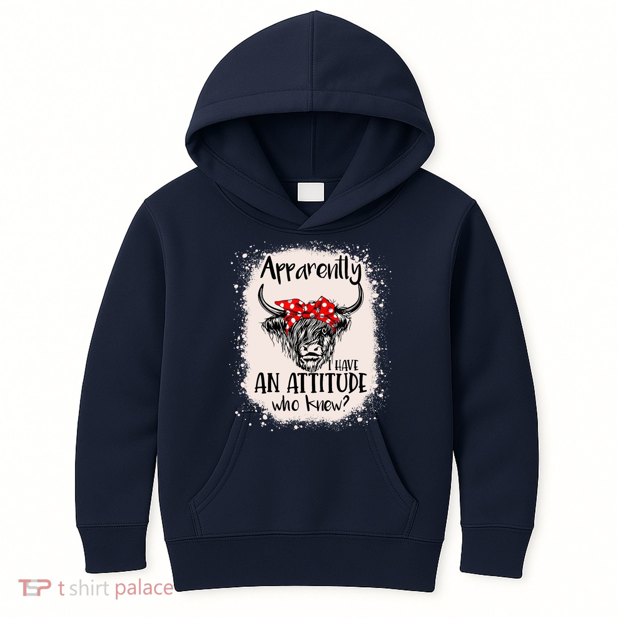Bleached Highland Cow Apparently I Have An Attitude Who Knew Kids Hoodie