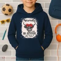 Bleached Highland Cow Apparently I Have An Attitude Who Knew Kids Hoodie thumb 2
