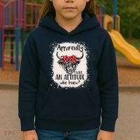 Bleached Highland Cow Apparently I Have An Attitude Who Knew Kids Hoodie thumb 3