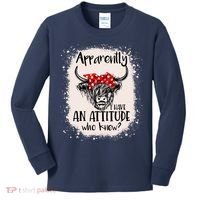 Bleached Highland Cow Apparently I Have An Attitude Who Knew Kids Long Sleeve Shirt thumb 0