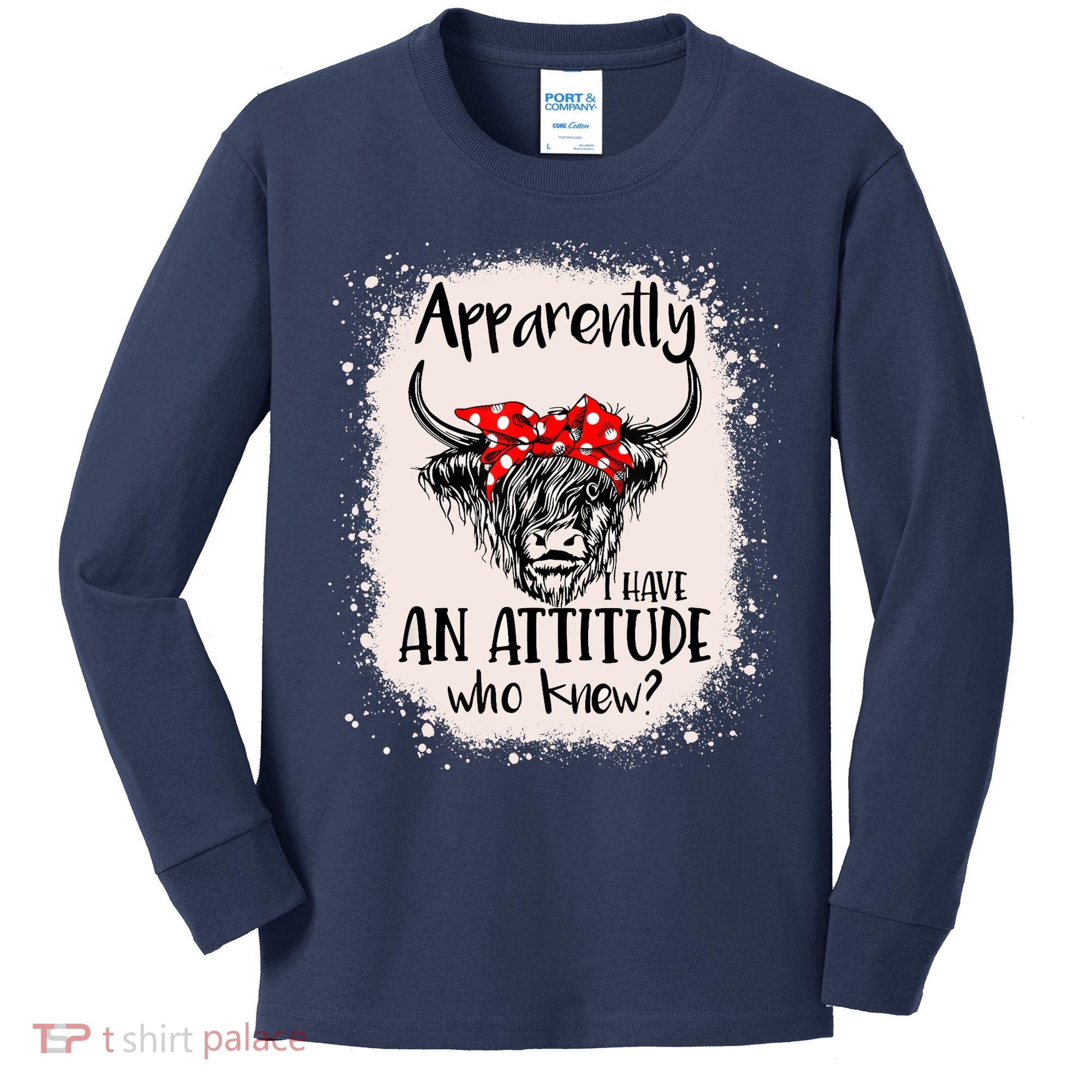 Bleached Highland Cow Apparently I Have An Attitude Who Knew Kids Long Sleeve Shirt