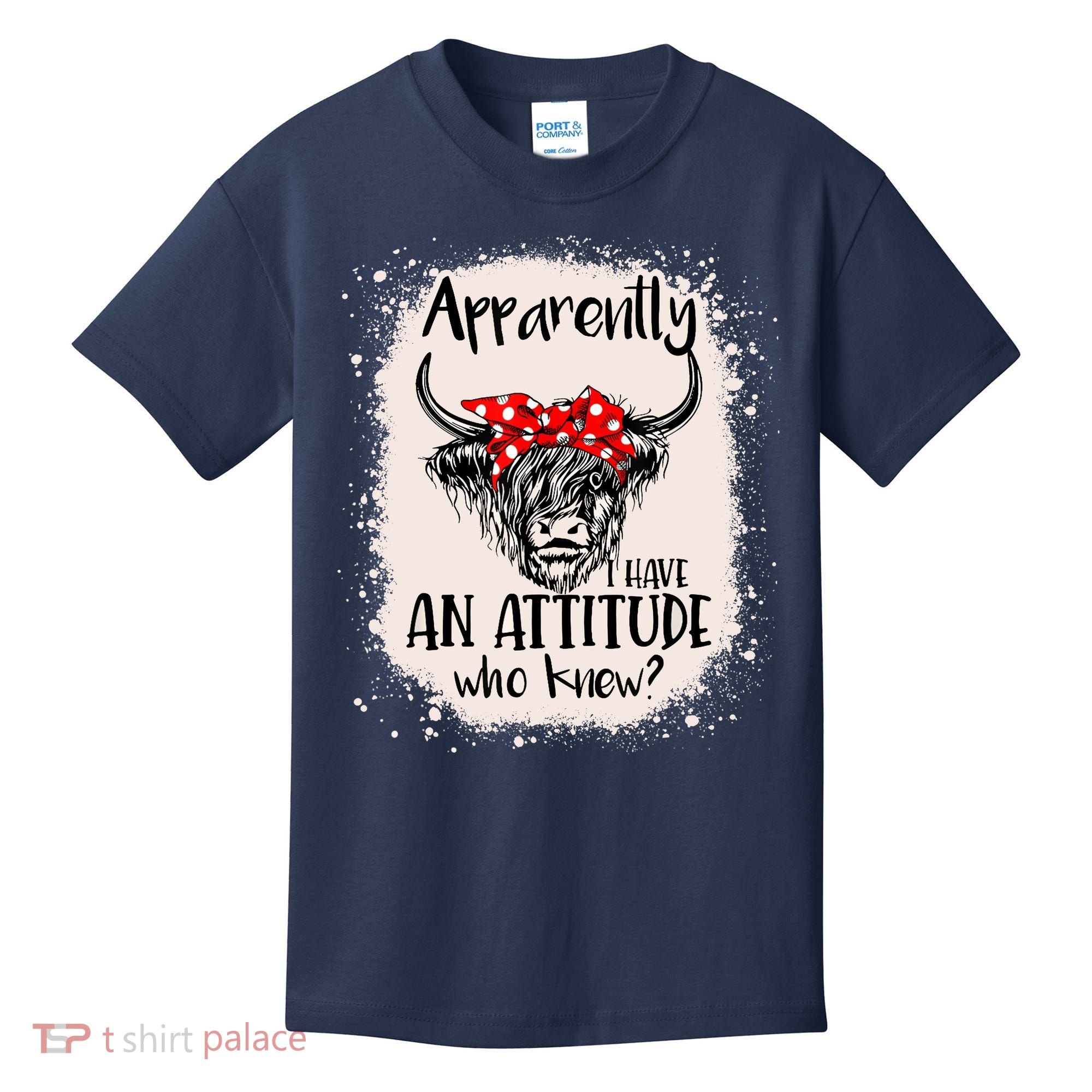 Bleached Highland Cow Apparently I Have An Attitude Who Knew Kids T-Shirt