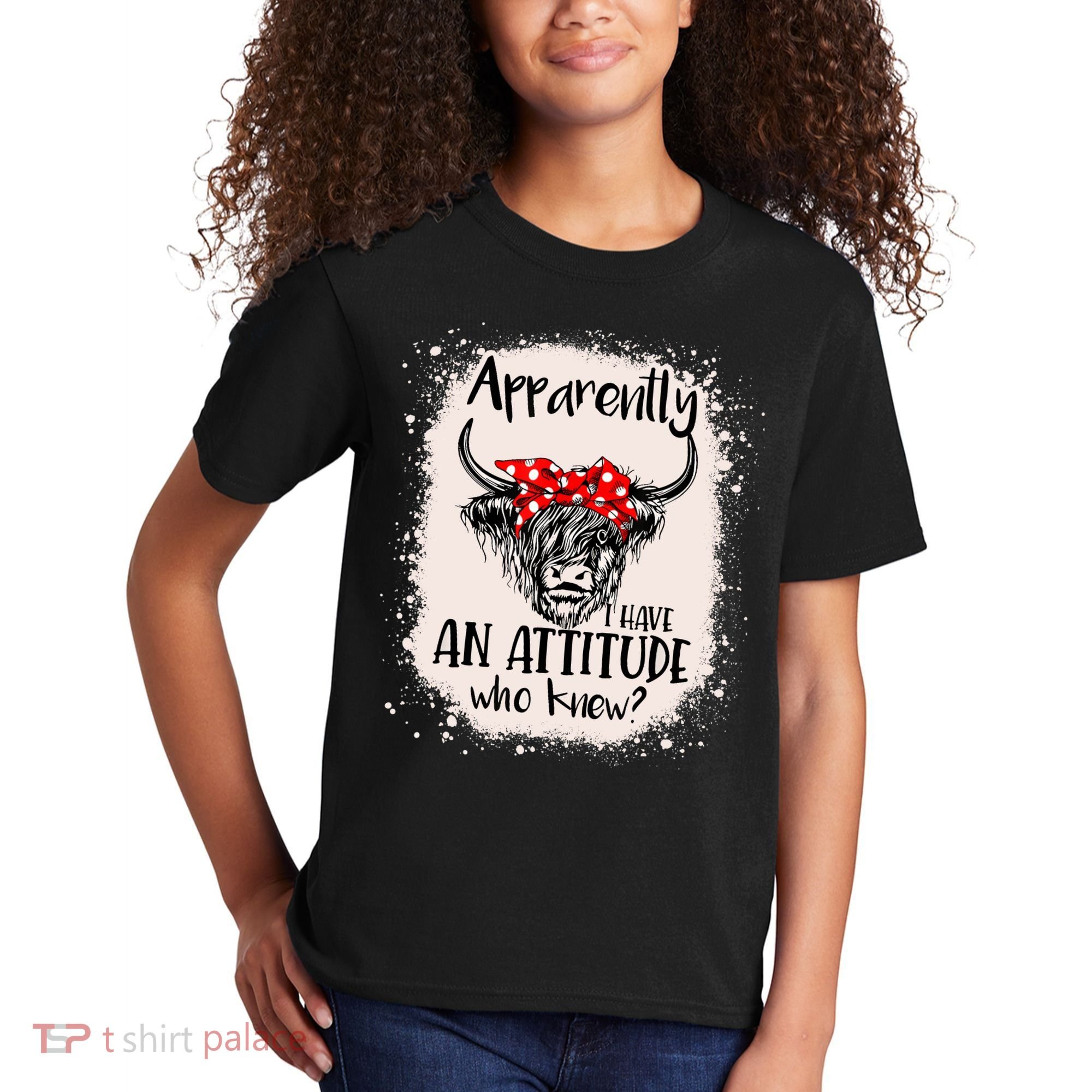 Bleached Highland Cow Apparently I Have An Attitude Who Knew Kids T-Shirt