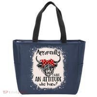 Bleached Highland Cow Apparently I Have An Attitude Who Knew Tote Bag thumb 0