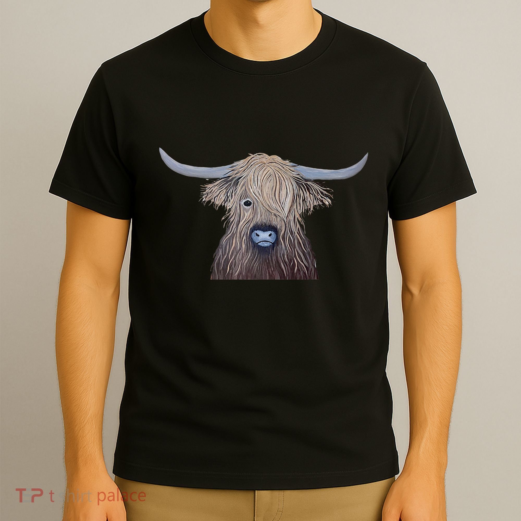 Bull Highland Cow Painting Charming Art T-Shirt