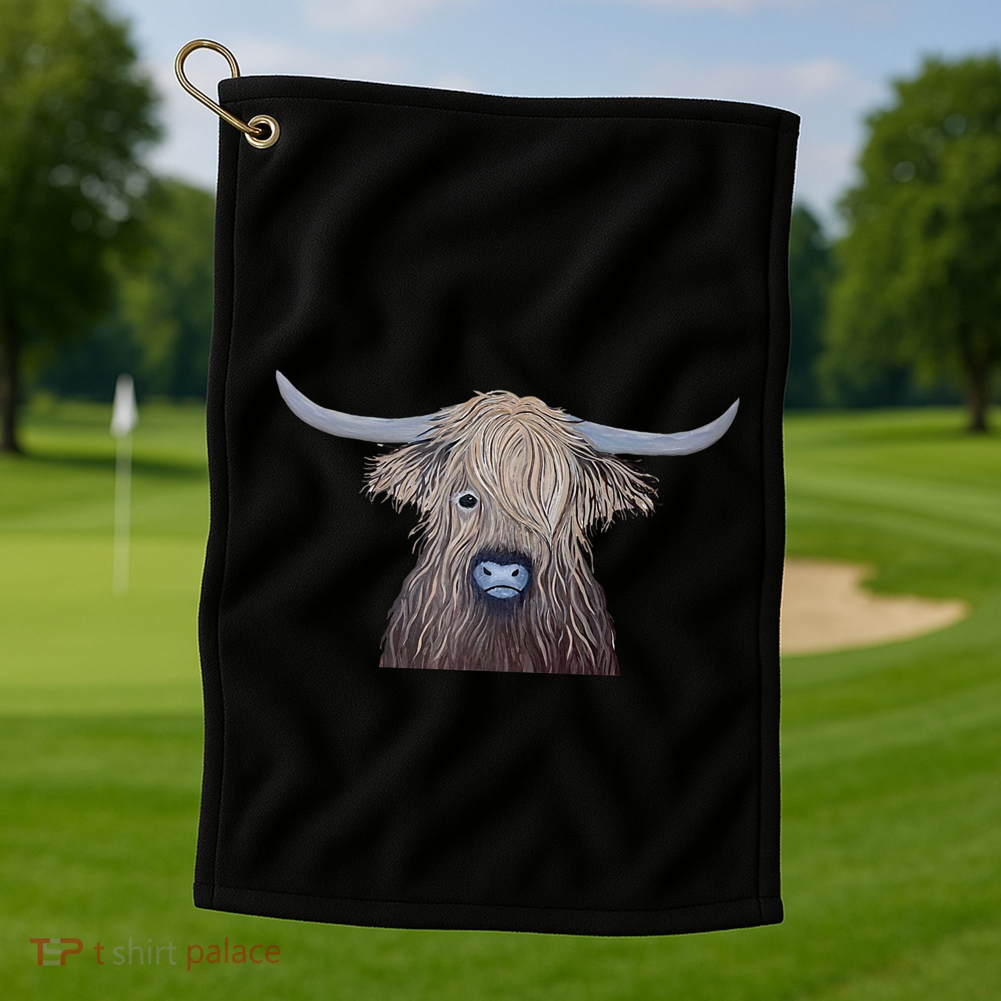 Bull Highland Cow Painting Charming Art Golf Towel