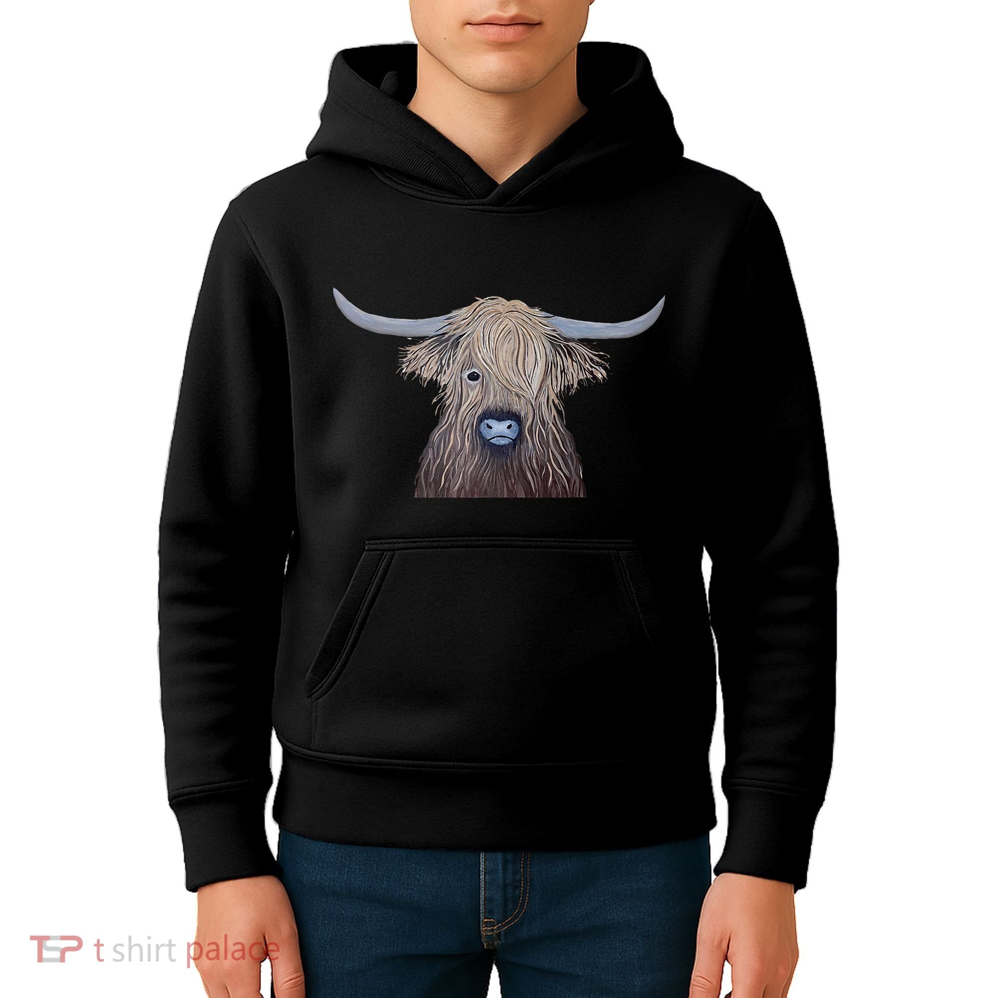 Bull Highland Cow Painting Charming Art Kids Hoodie