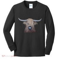 Bull Highland Cow Painting Charming Art Kids Long Sleeve Shirt thumb 0