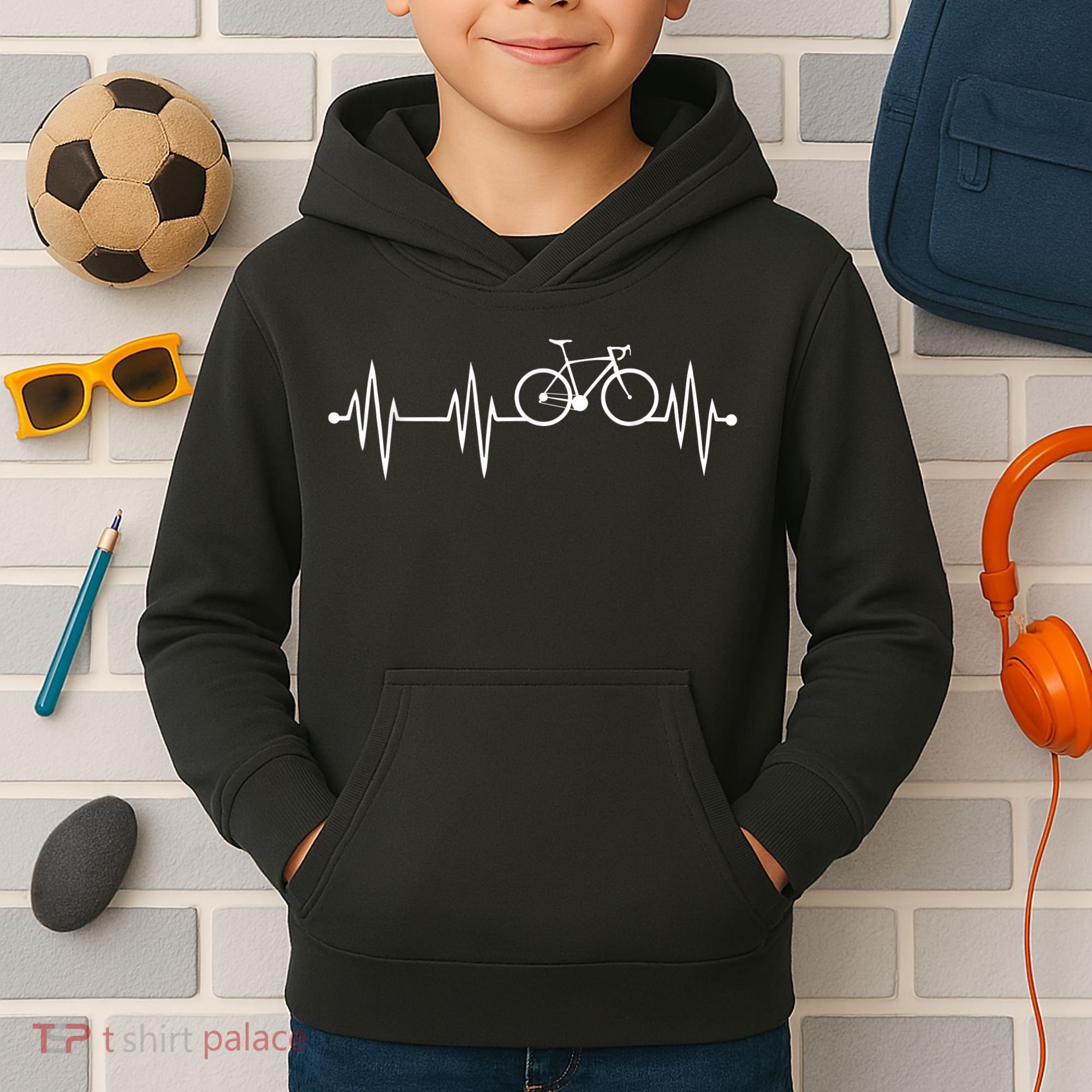 Bicycle Heartbeat Cycling For Cyclist Kids Hoodie
