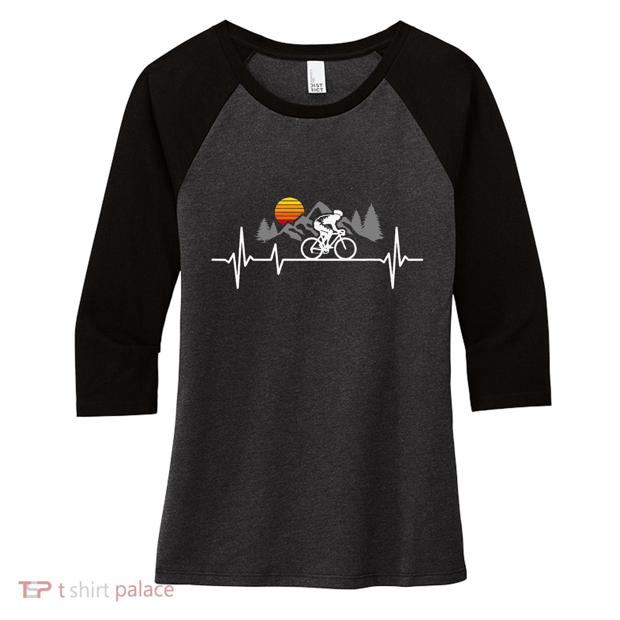 Bicycle Heartbeat Cycling Cyclist Women's Tri-Blend 3/4-Sleeve Raglan Shirt