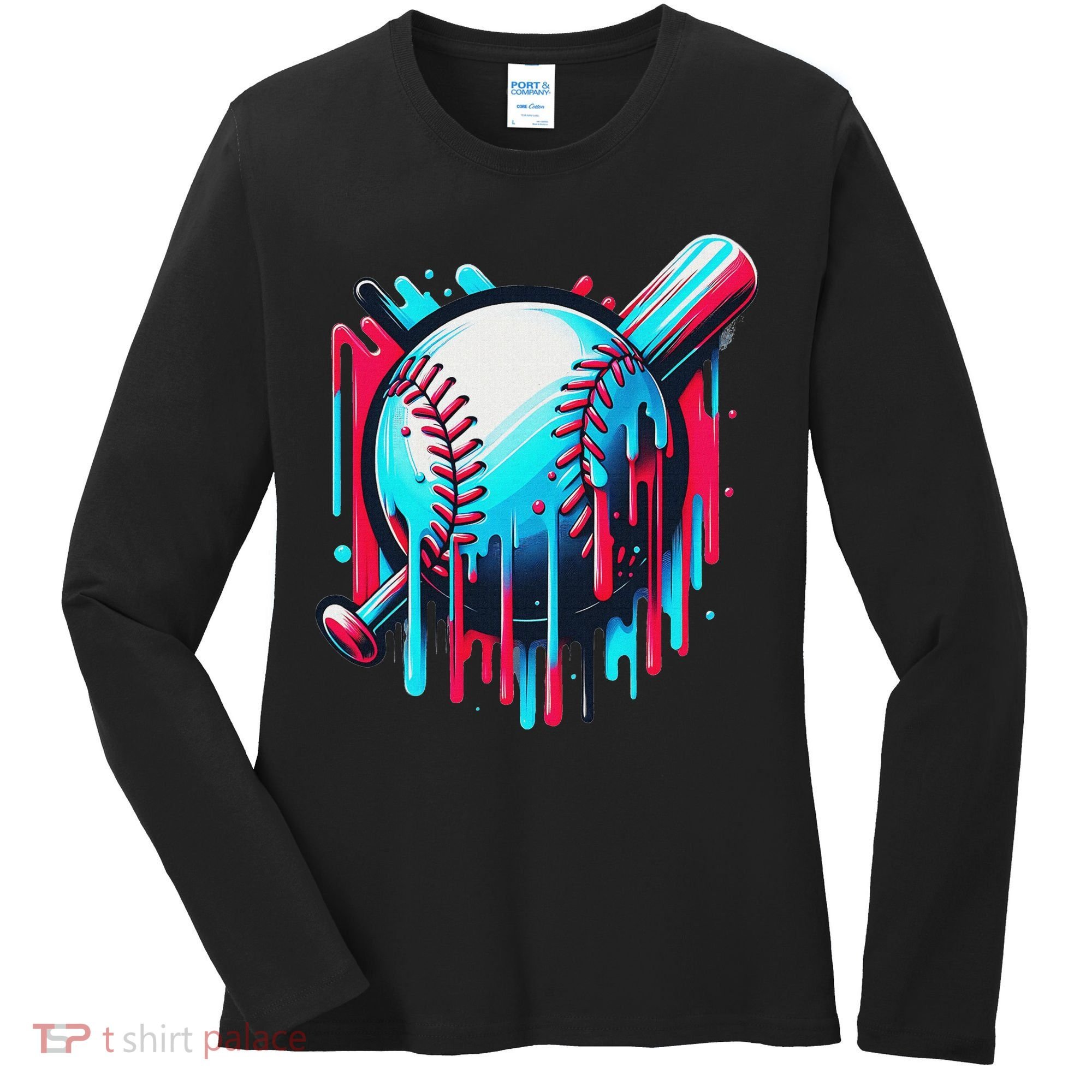 Baseball Homeplate Drip Ice Cream Sprinkles Dripping Candy Women's Long Sleeve Shirt