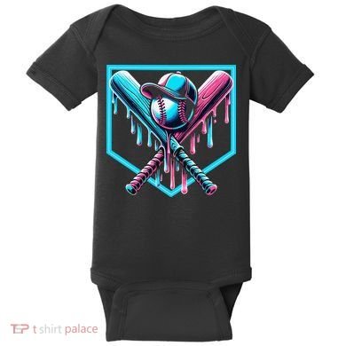 Baseball Home Drip  Baseball Bat Gift Baby Bodysuit