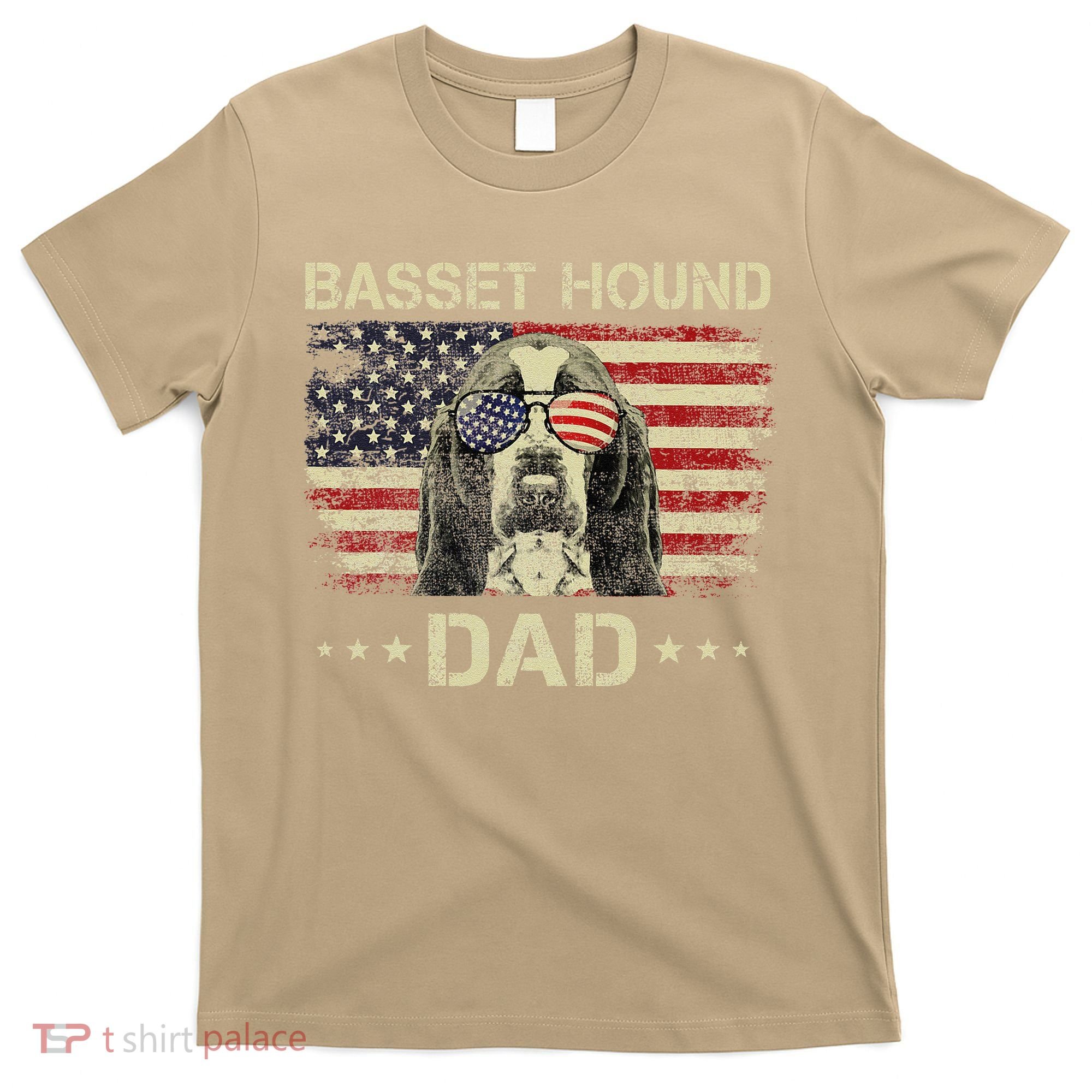 Basset Hound Dad Dog Lovers American Flag 4th Of July T-Shirt