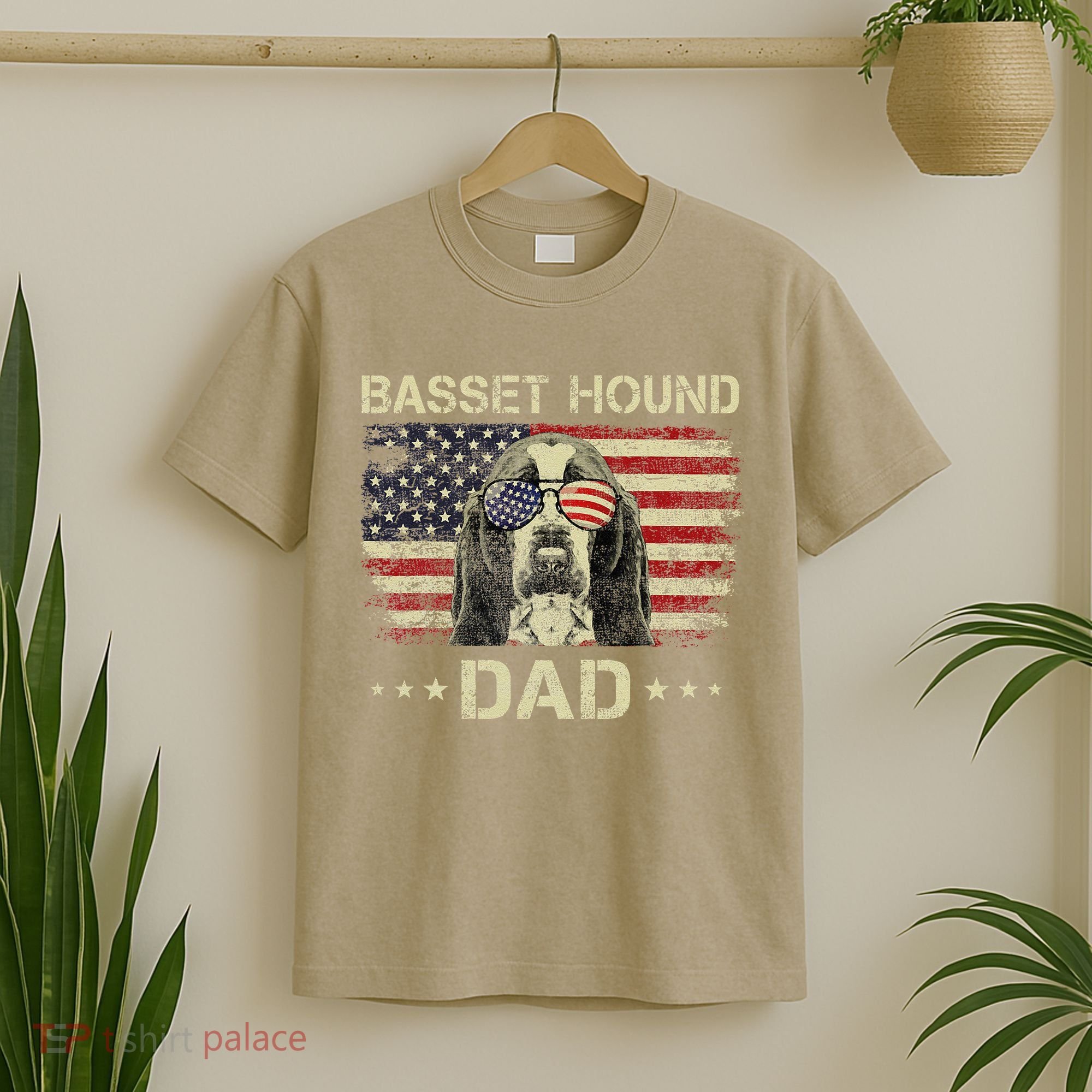 Basset Hound Dad Dog Lovers American Flag 4th Of July T-Shirt