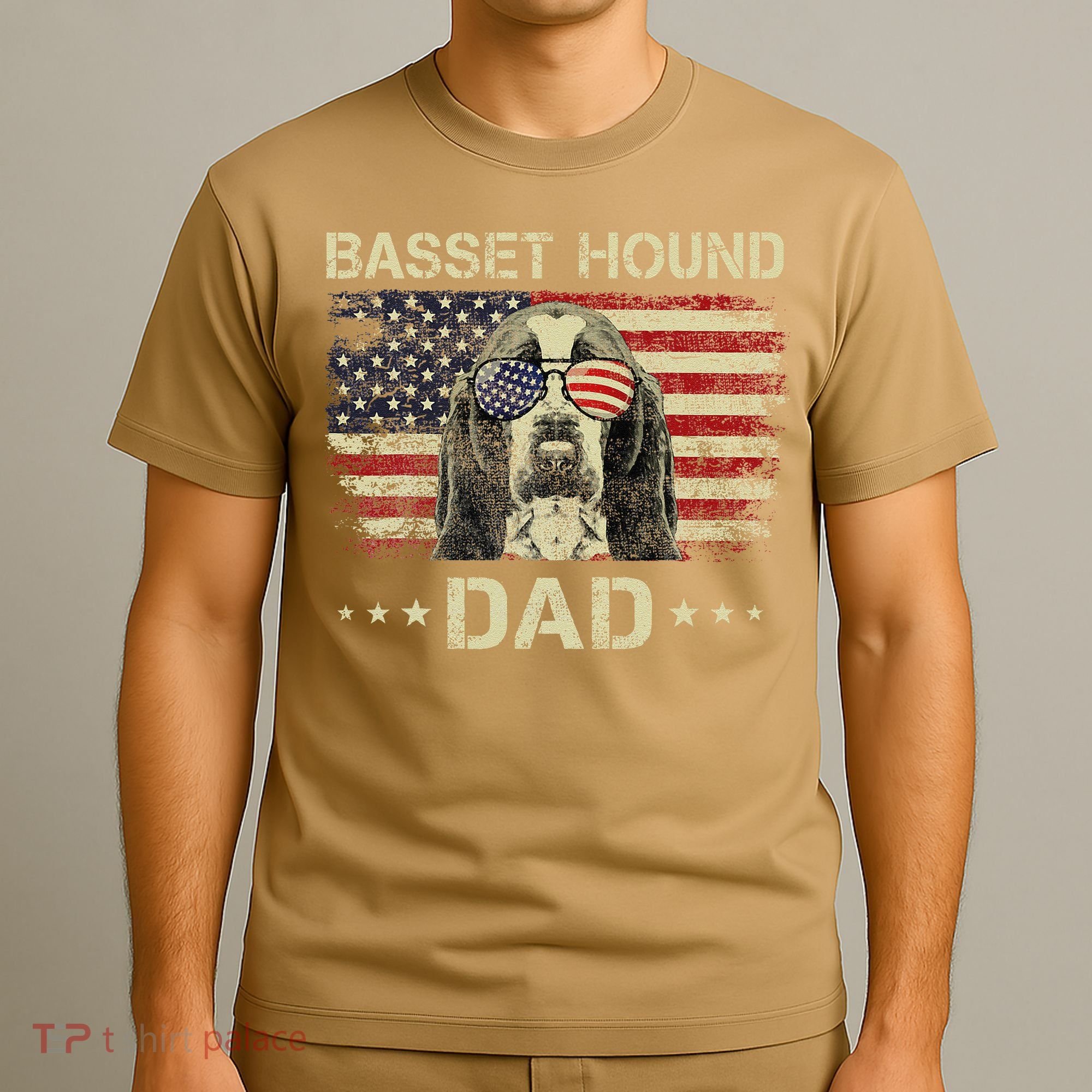 Basset Hound Dad Dog Lovers American Flag 4th Of July T-Shirt
