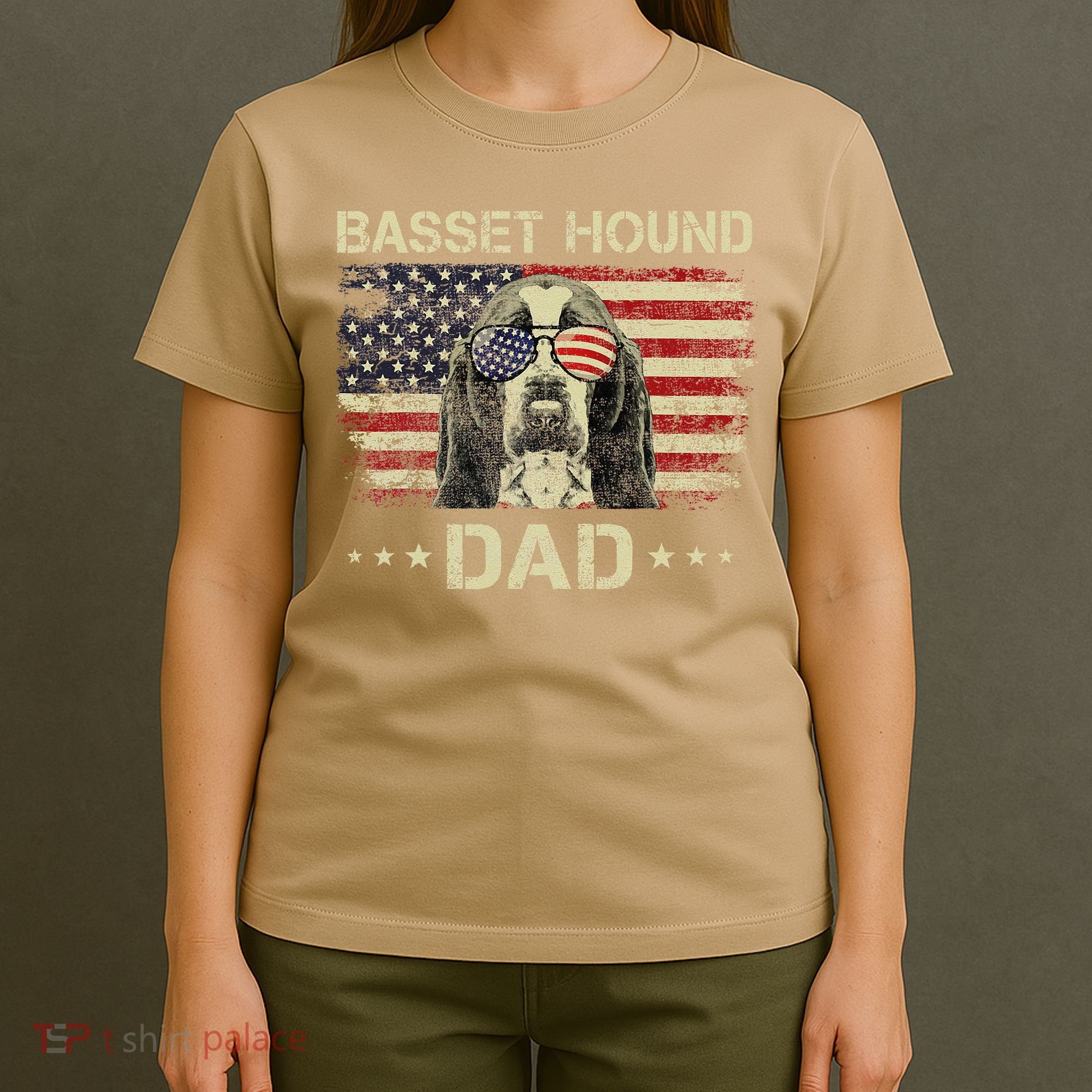Basset Hound Dad Dog Lovers American Flag 4th Of July T-Shirt