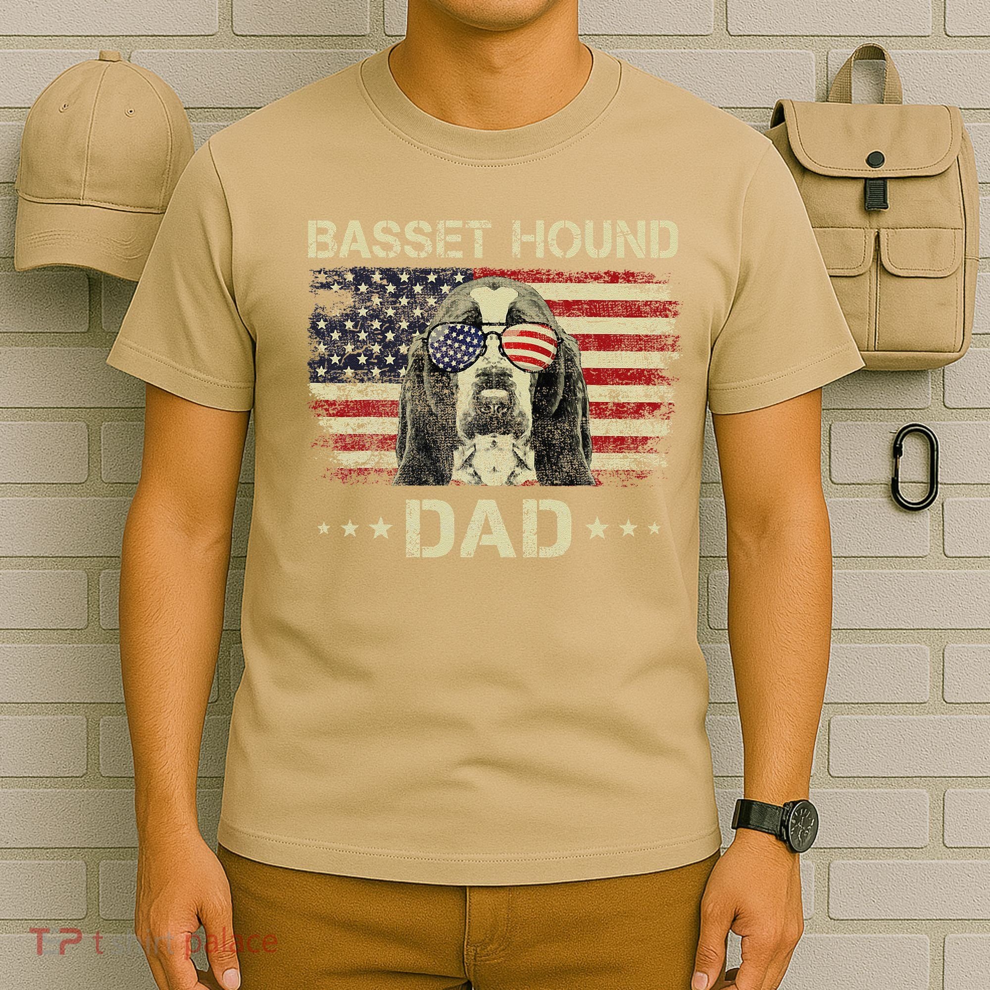 Basset Hound Dad Dog Lovers American Flag 4th Of July T-Shirt