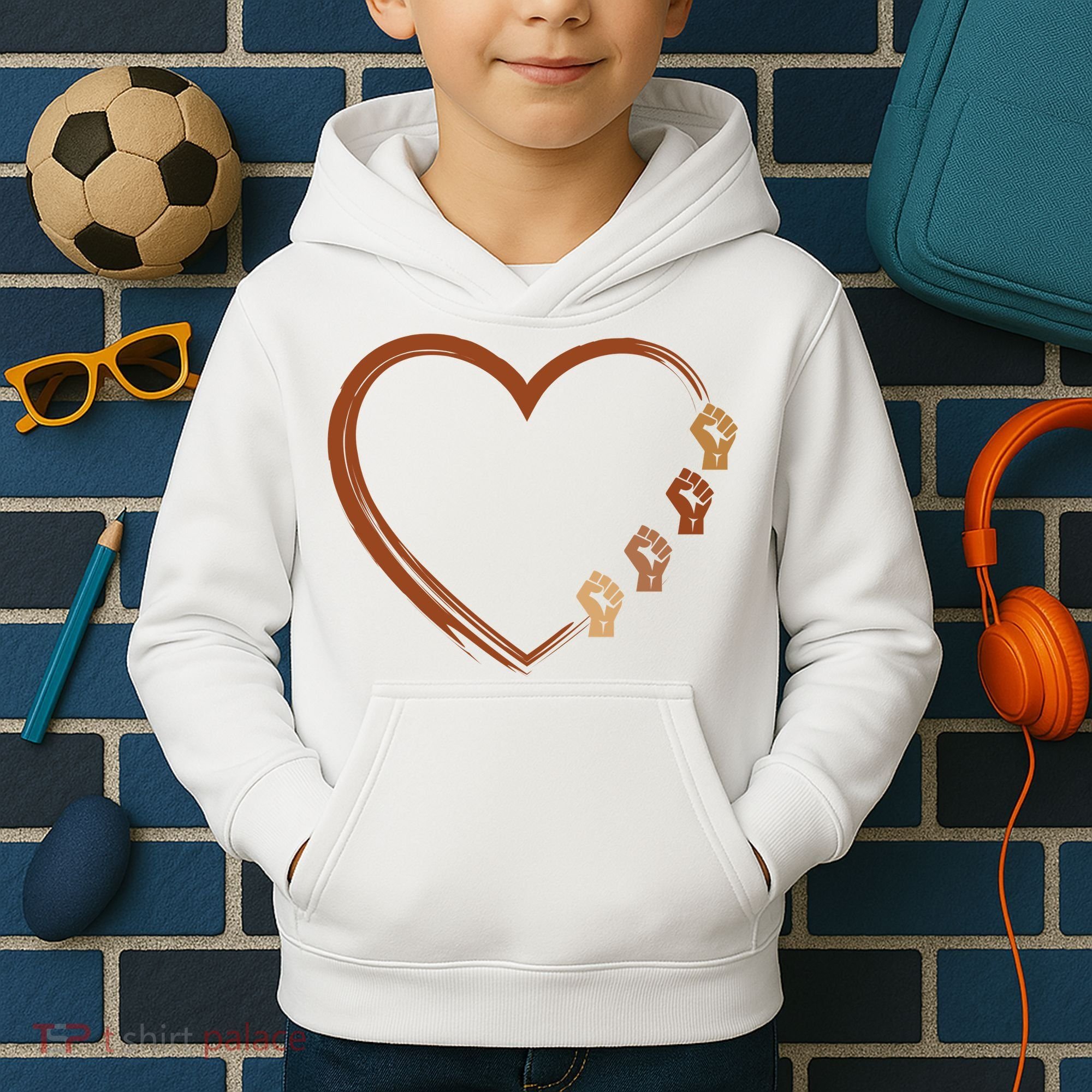 Black History Diversity Heart Kids Hoodie