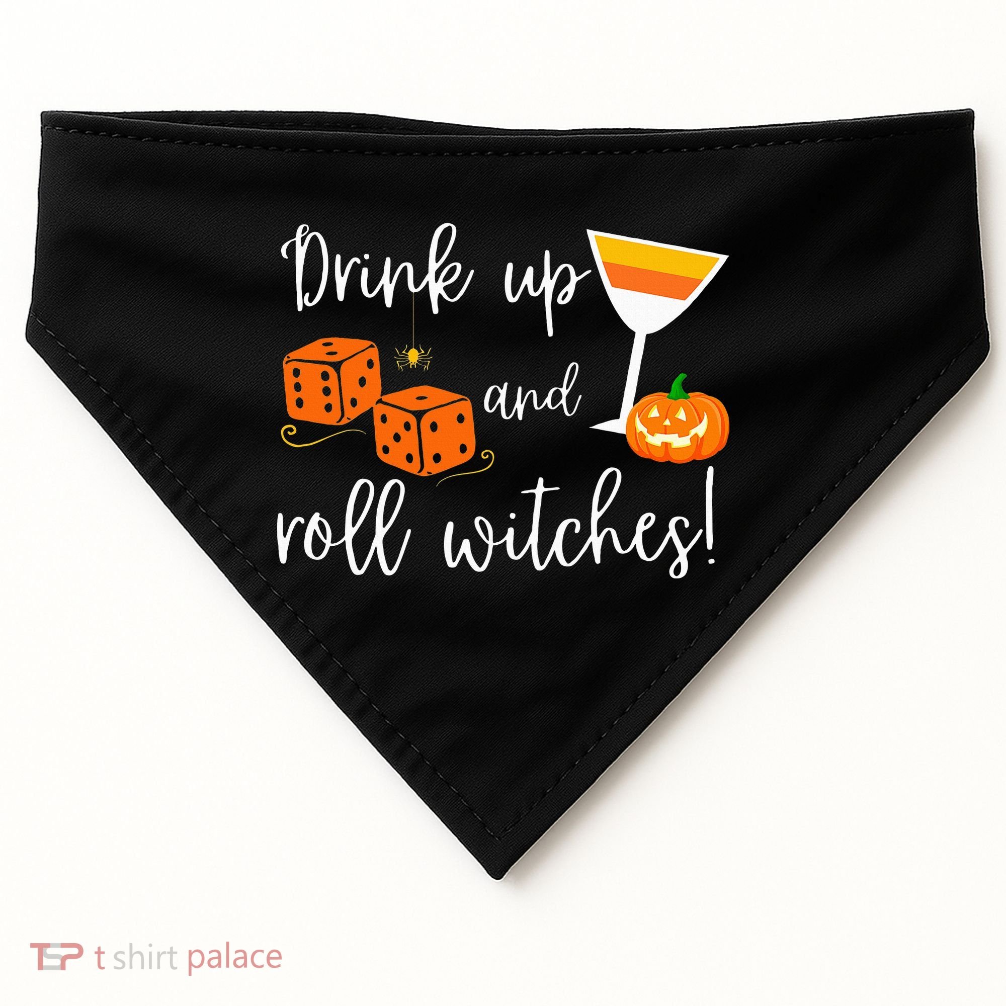 Bunco Halloween Drink Up and Roll Witches USA-Made Doggie Bandana