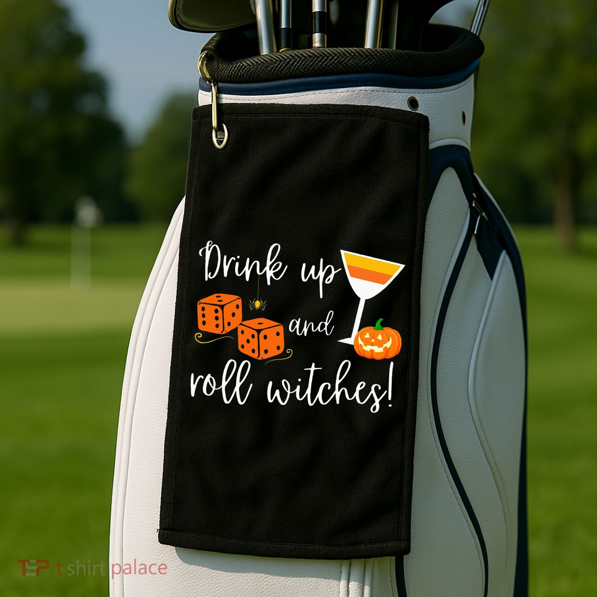 Bunco Halloween Drink Up and Roll Witches Golf Towel
