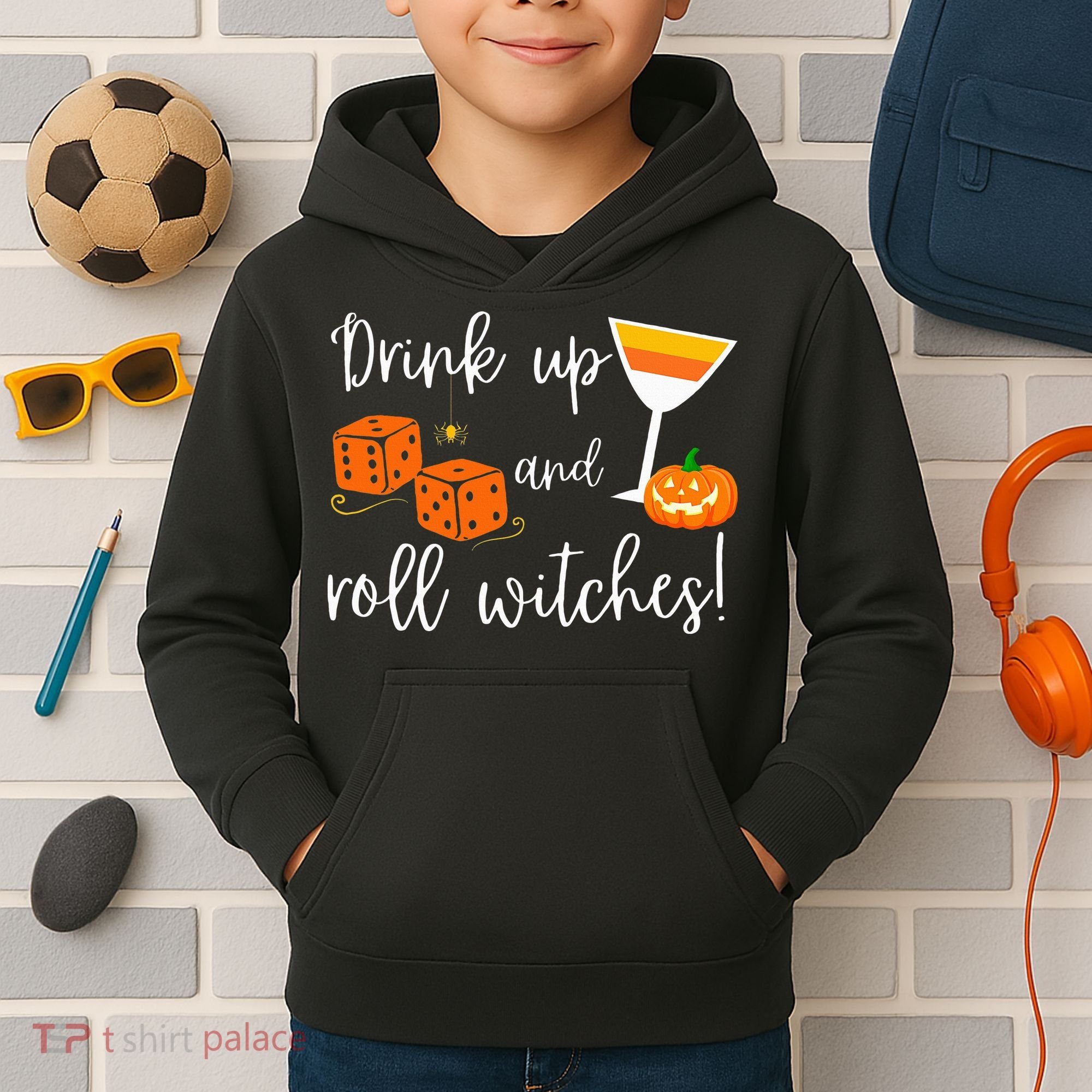 Bunco Halloween Drink Up and Roll Witches Kids Hoodie