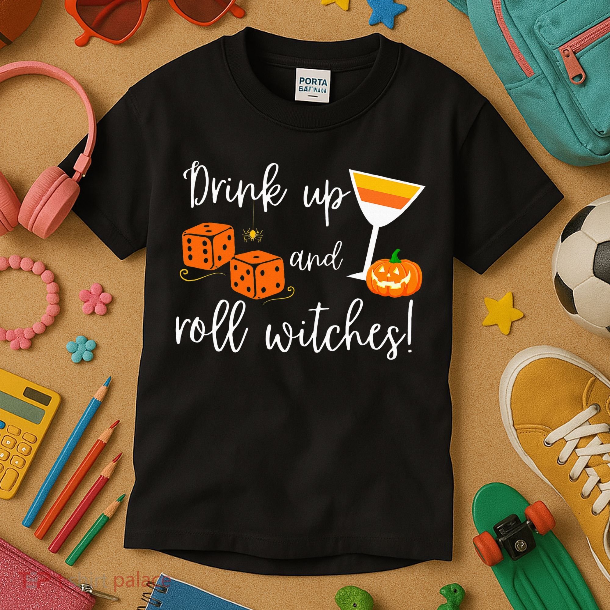 Bunco Halloween Drink Up and Roll Witches Kids T-Shirt