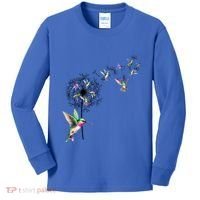 Bird Hummingbird Dandelion Flowers Gift Meaningful Gift Kids Long Sleeve Shirt thumb 0