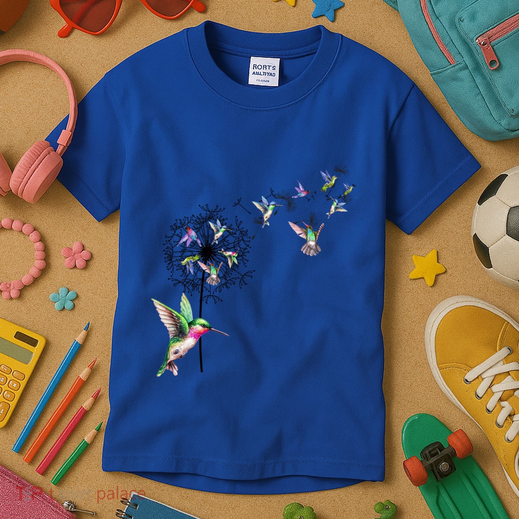 Bird Hummingbird Dandelion Flowers Gift Meaningful Gift Kids T-Shirt