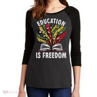 Black History Education Is Freedom Books Black History Women's Tri-Blend 3/4-Sleeve Raglan Shirt thumb 2