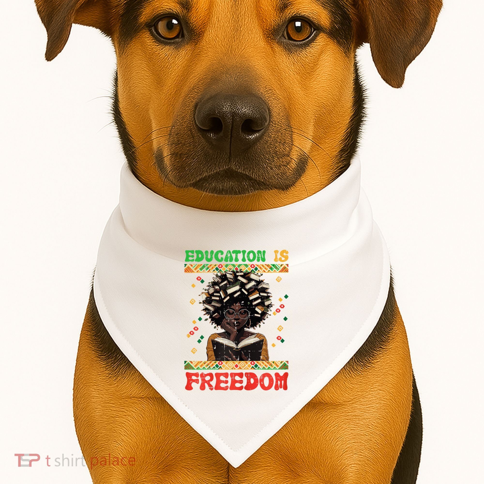 Black History Education Freedom Afro Teacher Female USA-Made Doggie Bandana