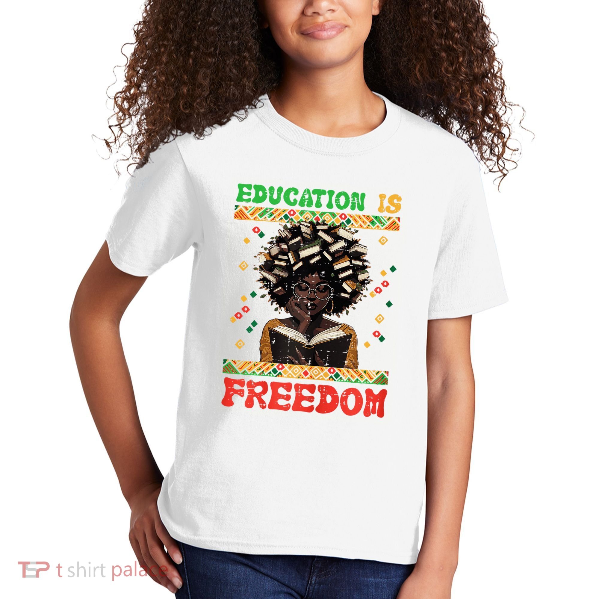 Black History Education Freedom Afro Teacher Female Kids T-Shirt
