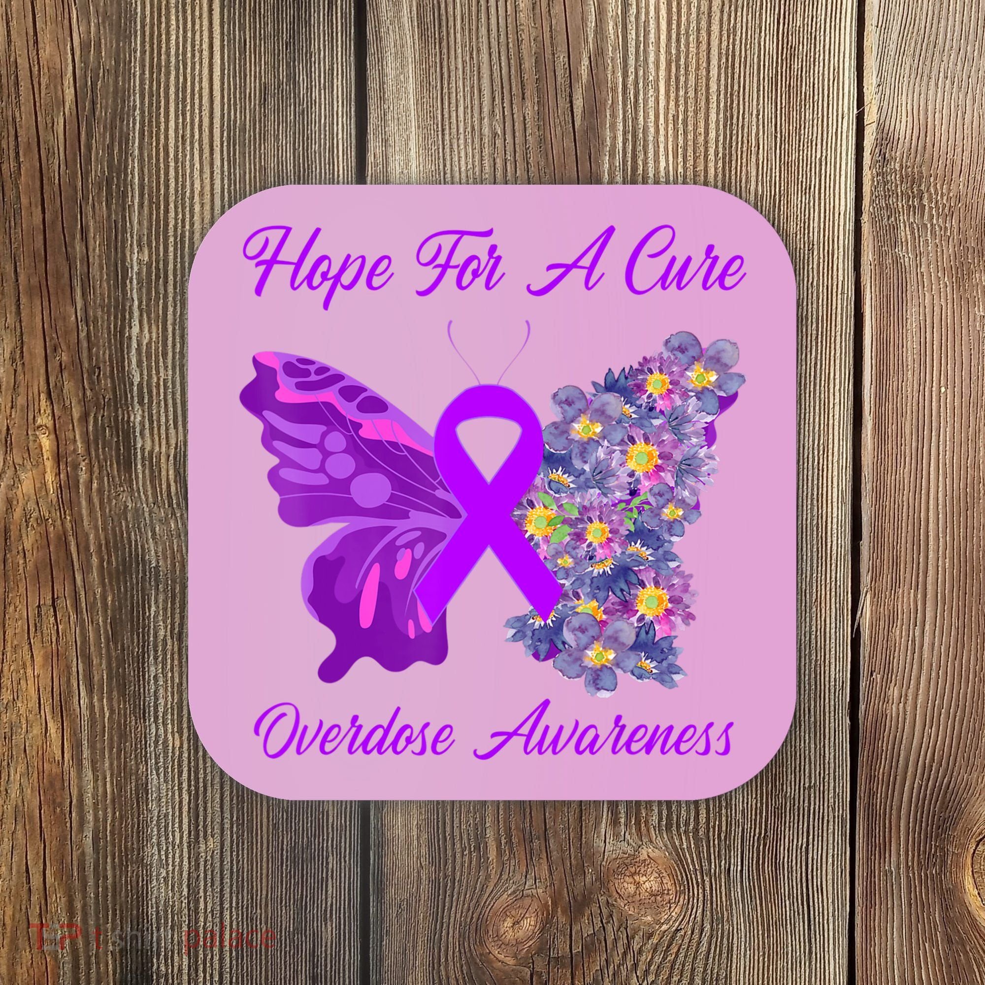 Butterfly Hope For A Cure Ribbon Opioid Overdose Awareness Coaster