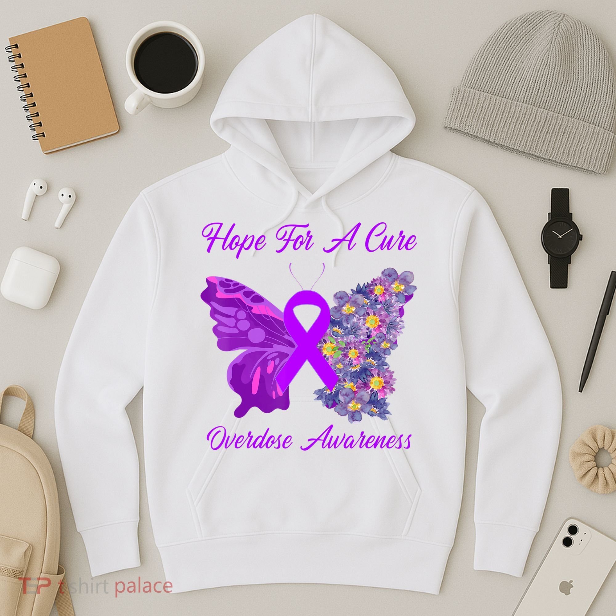 Butterfly Hope For A Cure Ribbon Opioid Overdose Awareness Hoodie