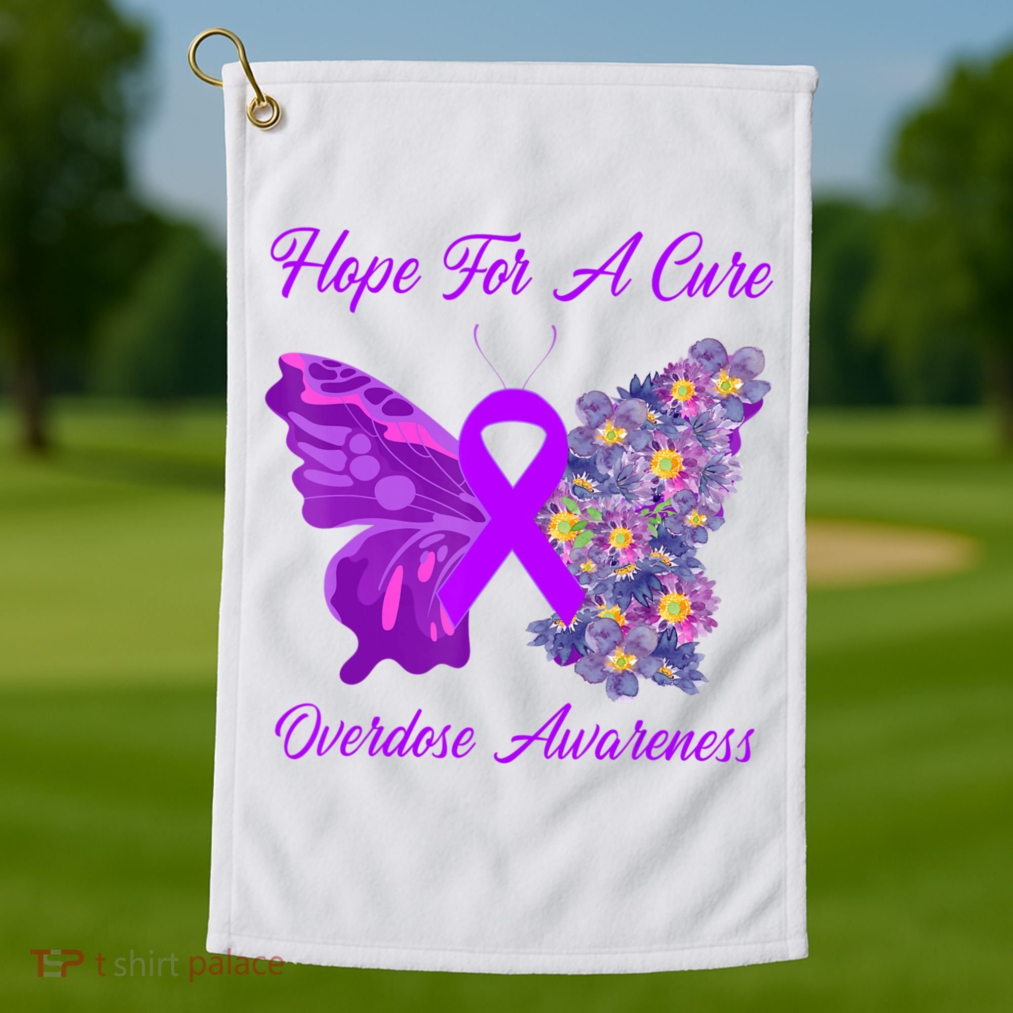 Butterfly Hope For A Cure Ribbon Opioid Overdose Awareness Golf Towel