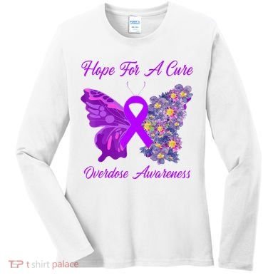 Butterfly Hope For A Cure Ribbon Opioid Overdose Awareness Women's Long Sleeve Shirt