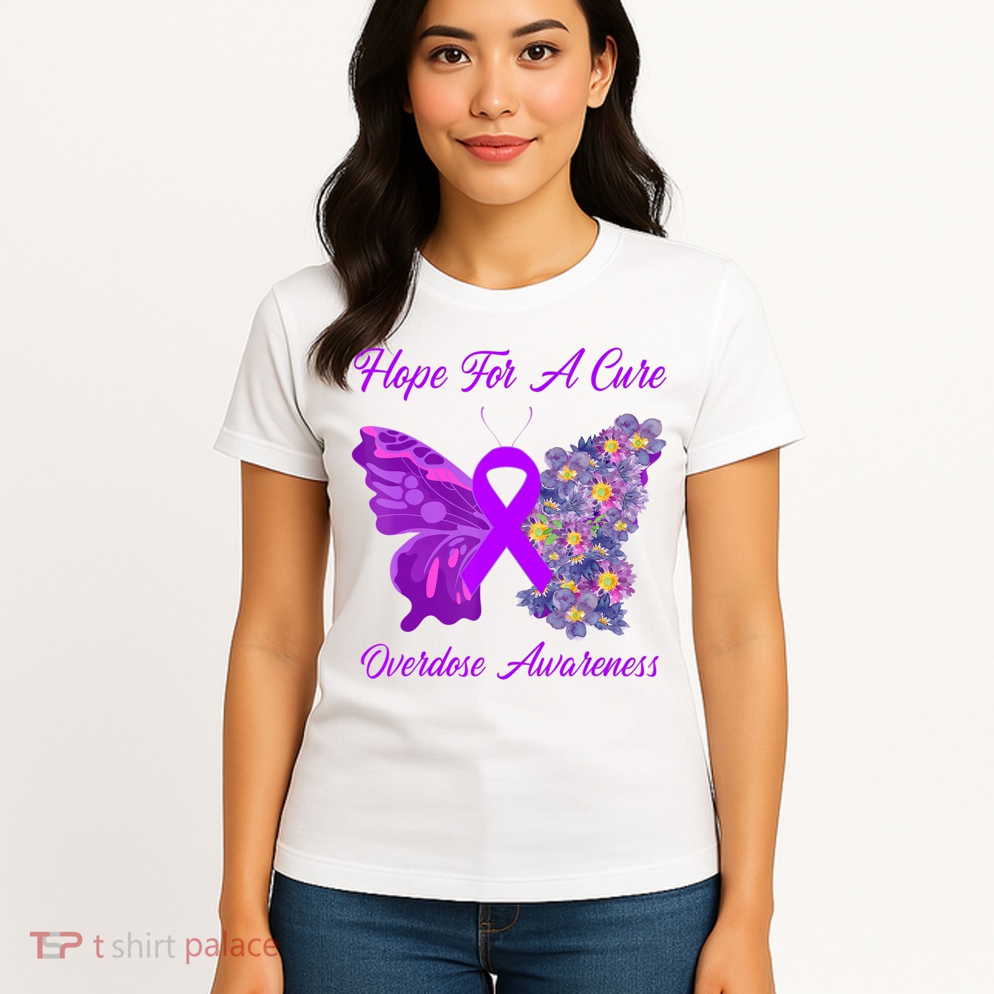 Butterfly Hope For A Cure Ribbon Opioid Overdose Awareness Women's T-Shirt