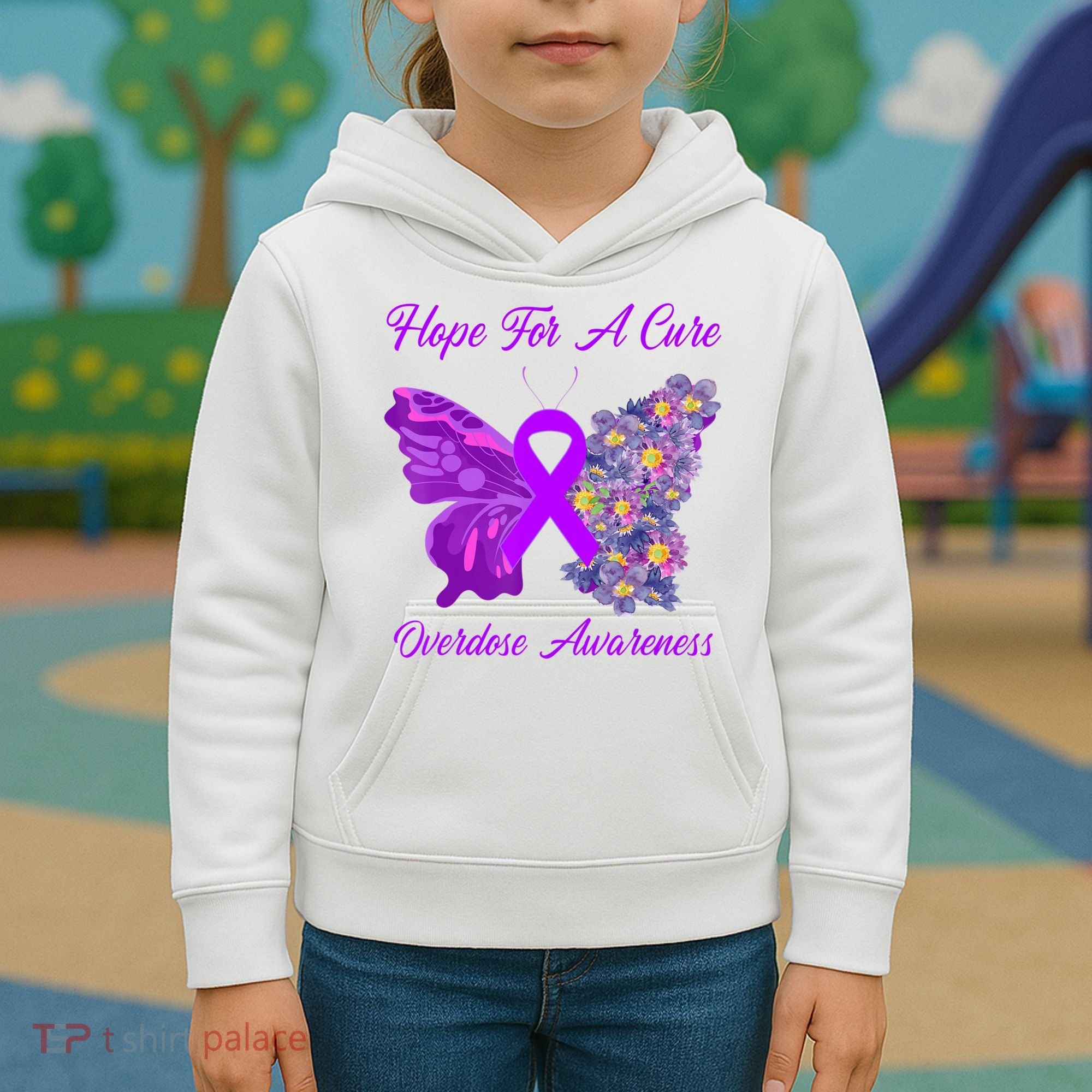 Butterfly Hope For A Cure Ribbon Opioid Overdose Awareness Kids Hoodie